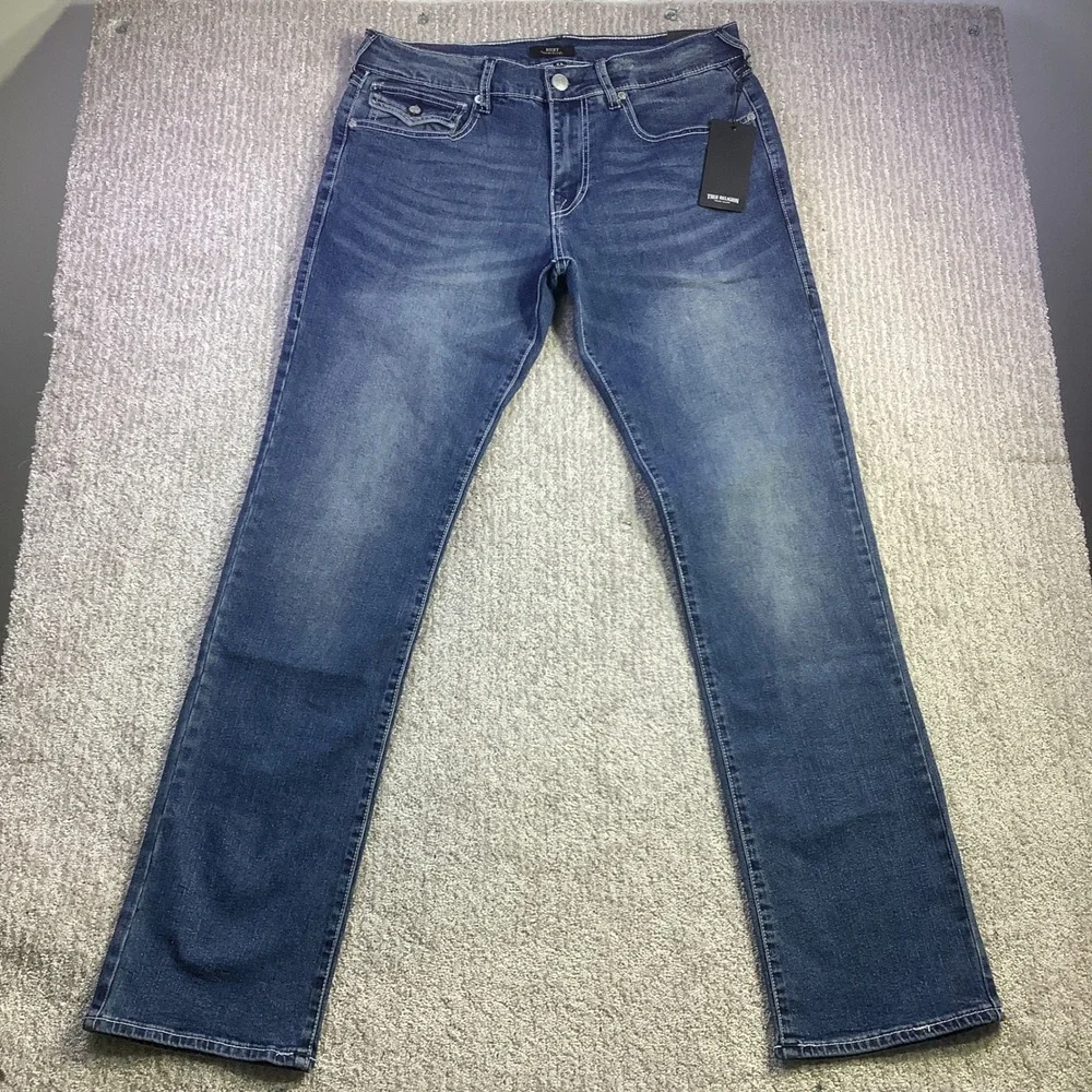 True Religion Ricky SN Flap Relaxed Straight Jeans Blue Size 33 x‎ 34 NWT